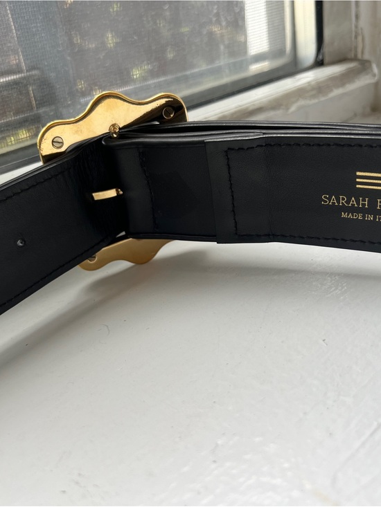 Sarah Flint - Vienna Waist Belt - Black Leather Belt with Gold Scalloped Buckle main image 13